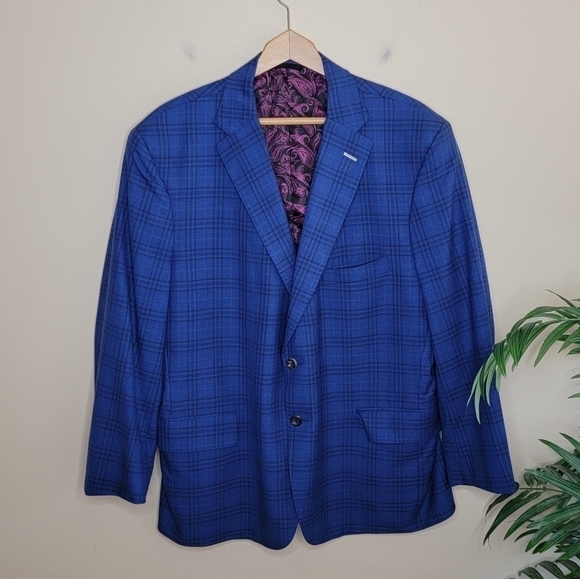 Executive Collection by Tom James | Blue Plaid Two Button Blazer - Picture 1 of 8